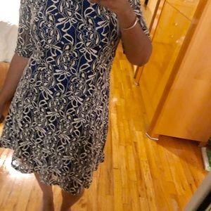Tiana B. Blue & White Lace Knee Length Dress